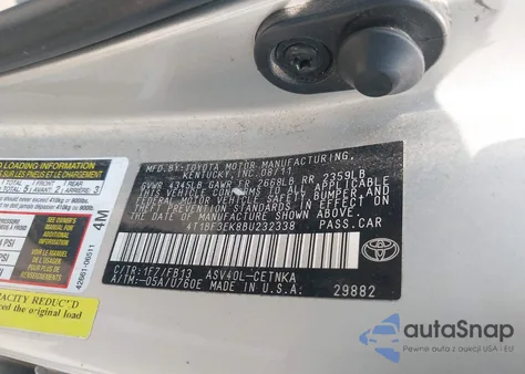 2011 Toyota Camry Le z USA, uszkodzony, nr VIN 4T1BF3EK8BU232338